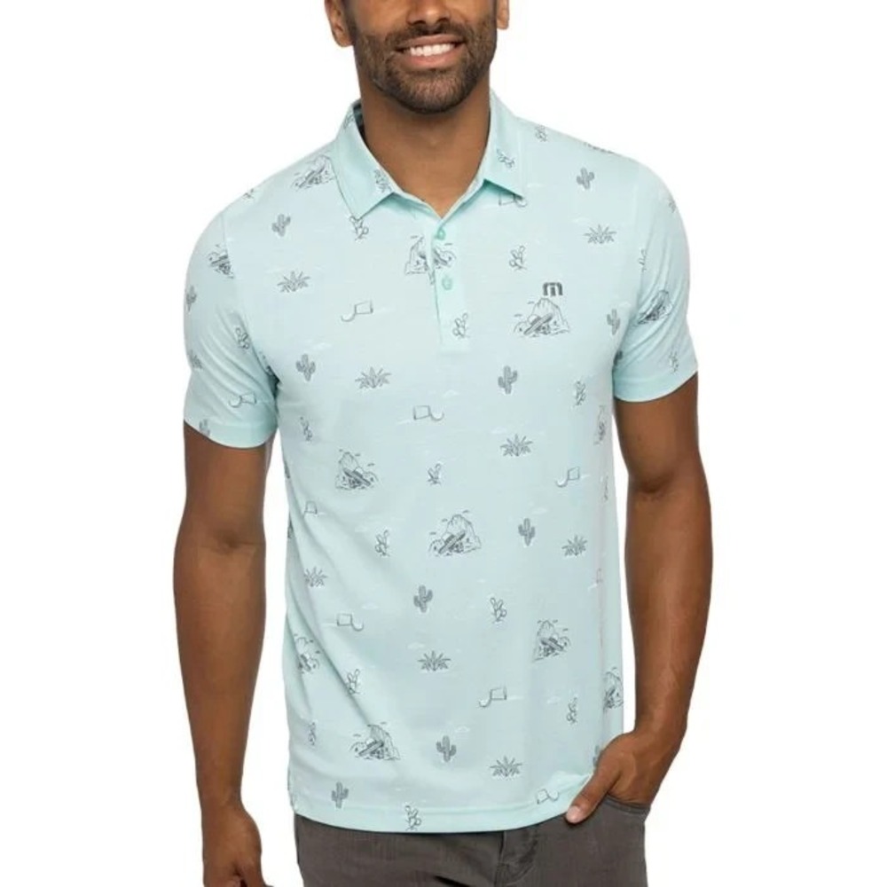 Travis Mathew All The Tacos Performance Golf Polo Shirt in Teal Men Medium NWOT